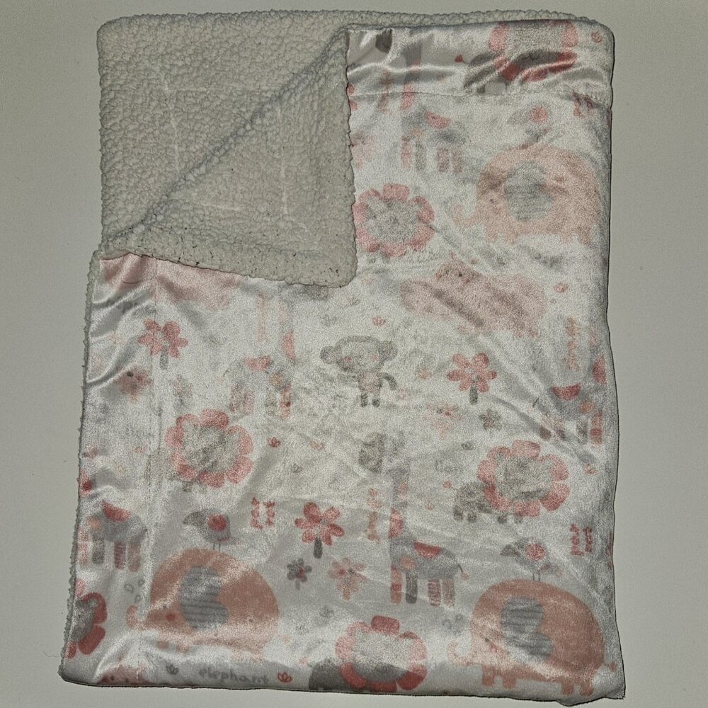 Pink Gray Baby Blanket Lion Giraffe Elephant Bird Monkey Hippo SL Home 119741